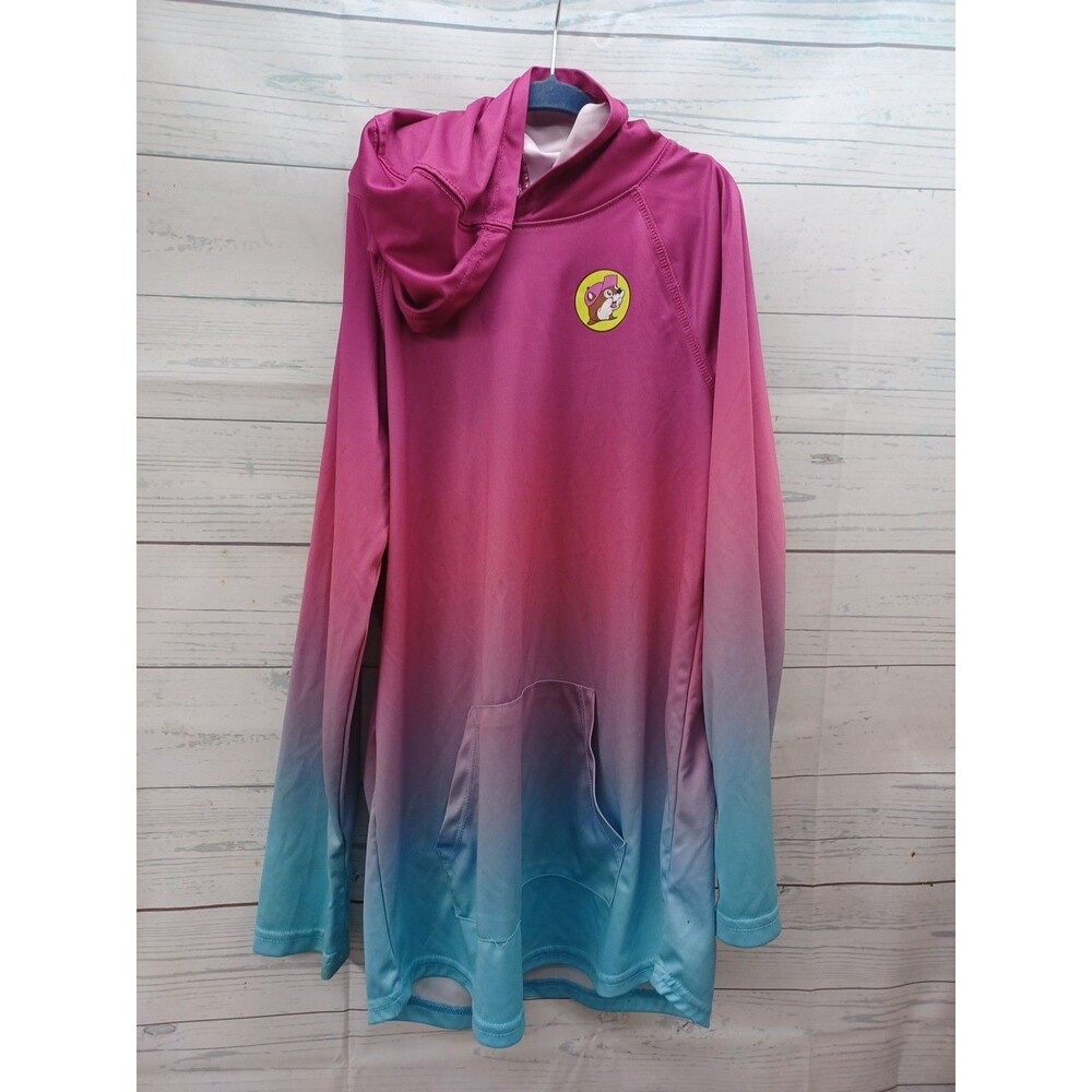 Buc-ees Girl Hoodie YL Youth Large Lightweight Performance Pink Blue Ombre